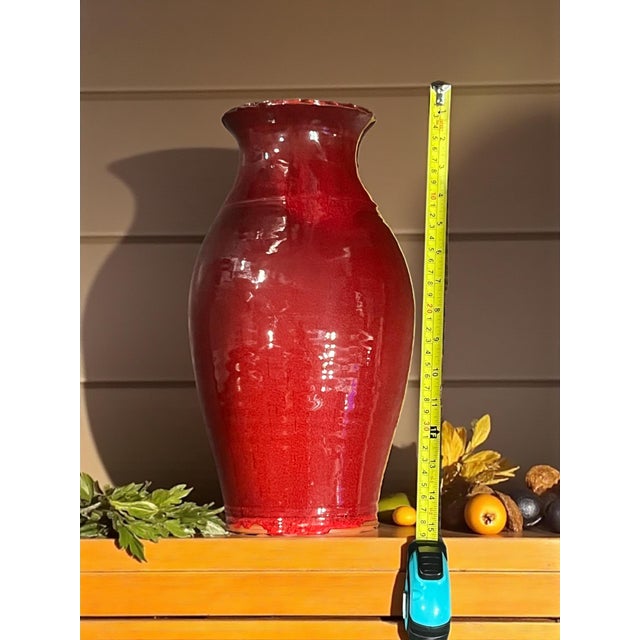Original Owens Pottery Red Vase Seagrove NC- Copper Red Glaze-Chinese-Tall For Sale - Image 11 of 11