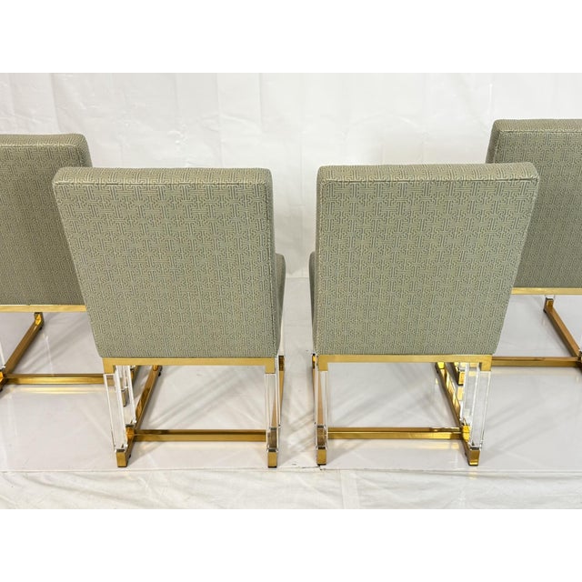 Brass Set of 4 1980s igned Charles Hollis Jones Lucite & Brass Dining Chairs, Metric Line For Sale - Image 8 of 18