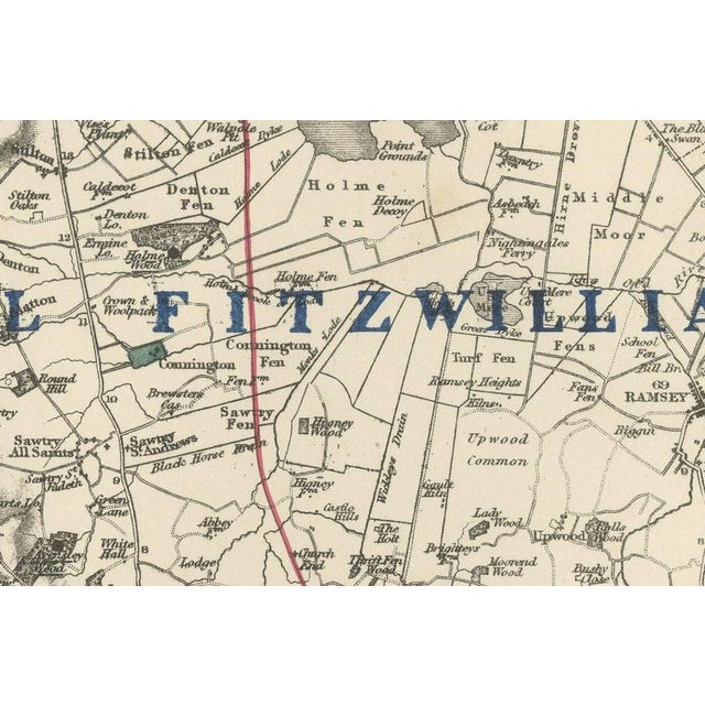 Antique Hobson Fox Hunting Map of Huntingdonshire by Fitzwilliam Hunt, 1870 For Sale - Image 3 of 11