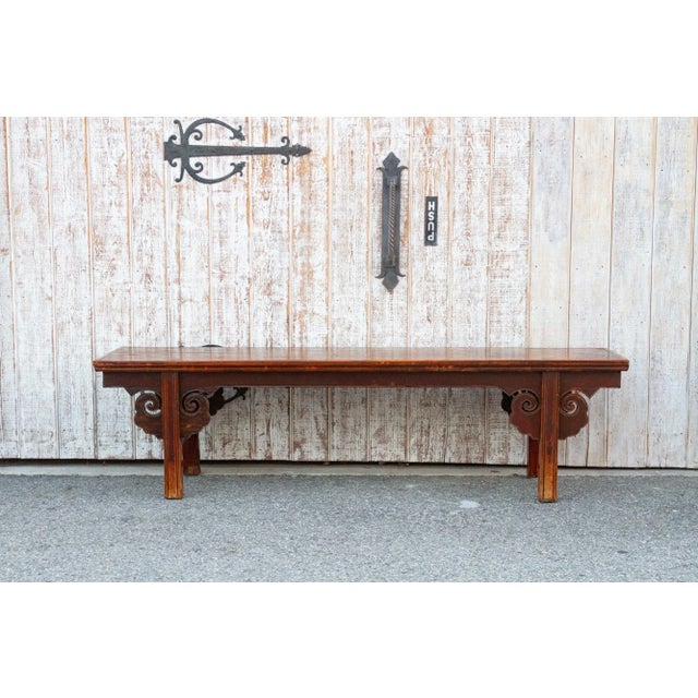 Brown Chinese Elm Ming Style Bench For Sale - Image 8 of 9