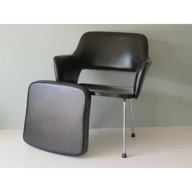 Black Modernist Armchair in Chrome and Skai, Belgium, 1960s For Sale - Image 8 of 12