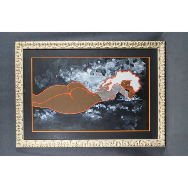 Striking original figurative work by French artist and illustrator Marc Dumont (1940–2022), titled “Nu Orange” (“Orange...