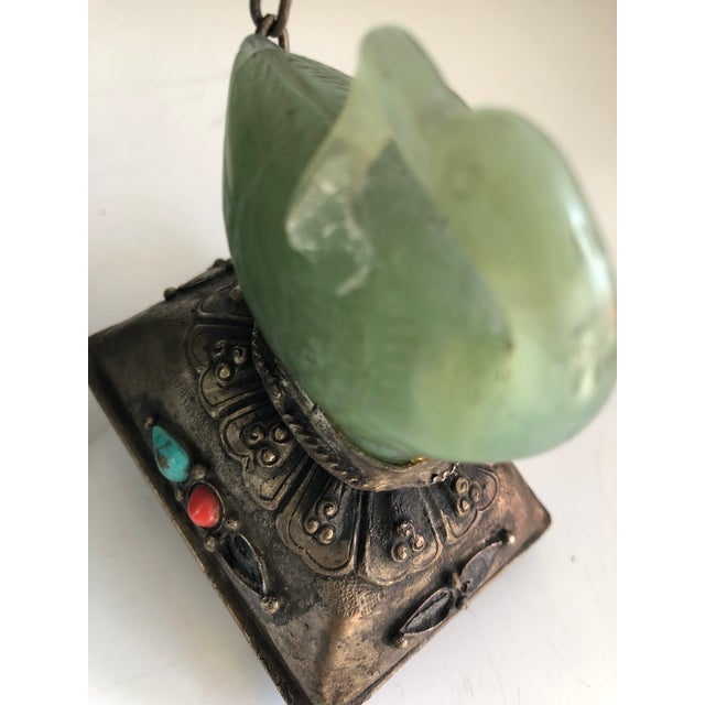 Antique Silver Jade Tibetan Wine Ewers Turquoise and Coral Decorated-A Pair For Sale - Image 9 of 11