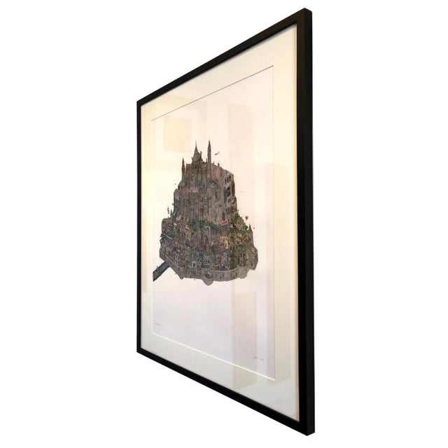 Black Mont Saint Michel, Framed Watercolor Illustration by Guillaume Cornet, 2016 For Sale - Image 8 of 11