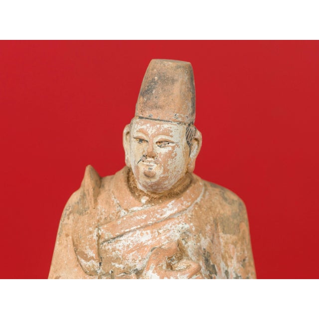 15th Century & Earlier Tang Dynasty Chinese Court Official Terracotta Sculpture with Original Paint For Sale - Image 5 of 12