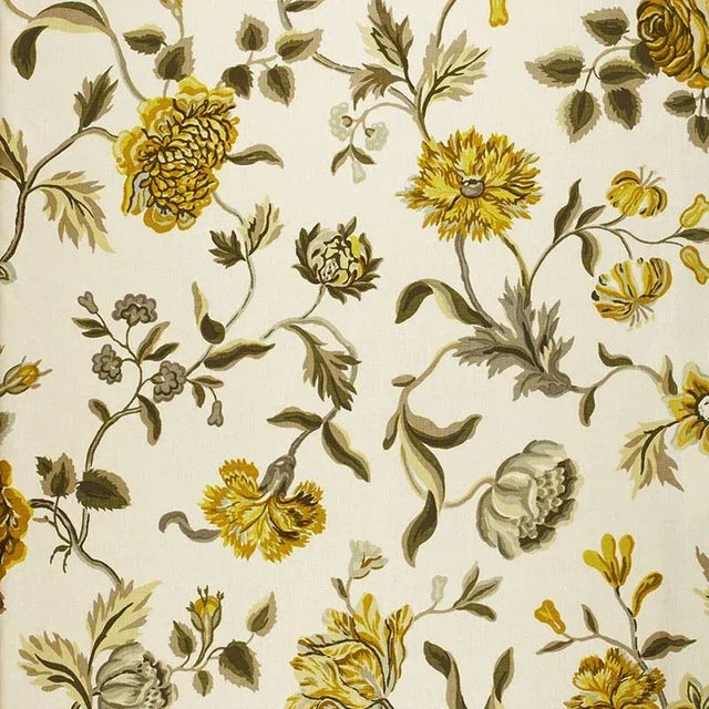 Schumacher Avebury Floral Vine Fabric in Citrine For Sale