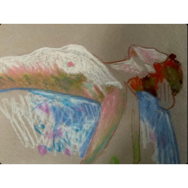 Pastel on paper, study of the graceful female form, inspired by fresh local color