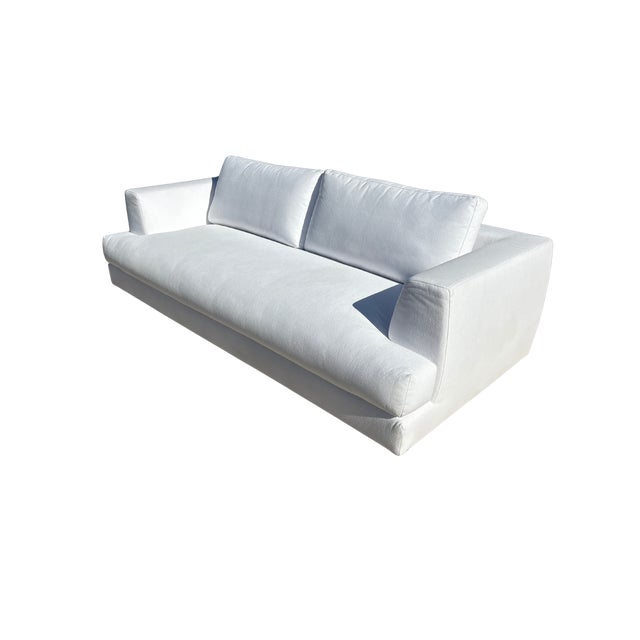 Rh Monza Bench-Cushion Sofa – 8’ Luxe Depth in White Performance Linen Weave (Made in Italy) For Sale - Image 15 of 15