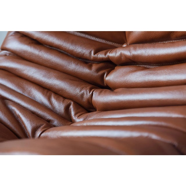 Ligne Roset Cognac Brown Leather Togo Living Room by Michel Ducaroy for Ligne Roset, Set of 5 For Sale - Image 4 of 13