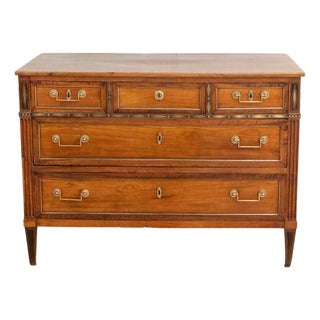Louis XVI Walnut Chest of Drawers with Brass Inlay, France, Late 18th Century For Sale