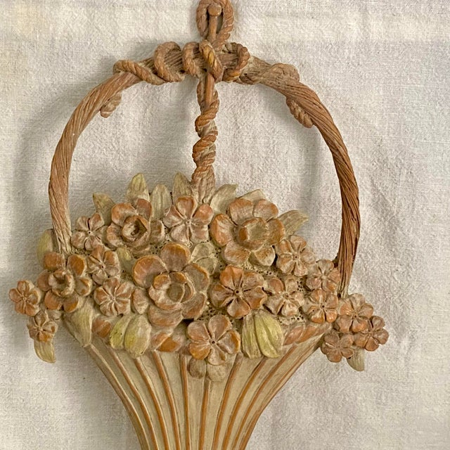 Flower Basket Candle Sconces Metal and Plaster Composite - A Pair For Sale - Image 4 of 10