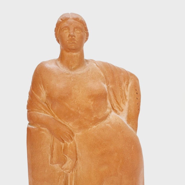 Standing Female Terracotta Figure Leaning on a Pillar by Pál Pátzay, 1970s For Sale - Image 8 of 11
