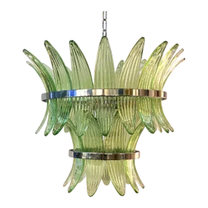 Contemporary Green “Palmette” Murano Glass Belt Chandelier