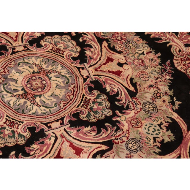 Shabby Chic Art Nouveau Medallion 1990's Pak-Persian Black/Pink Wool Rug - 6'2'' X 9'0'' For Sale - Image 3 of 9
