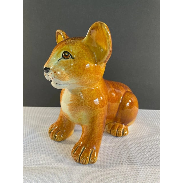 Ceramic Vintage 1970s Italian Glazed Ceramic Lion Cub Figurine For Sale - Image 7 of 13