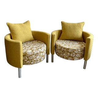 Pair of 1980s Yellow Barrel Club Chairs For Sale