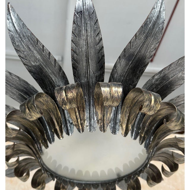 Silver Spanish 1950s Double Tiered Ceiling Fixture For Sale - Image 8 of 12