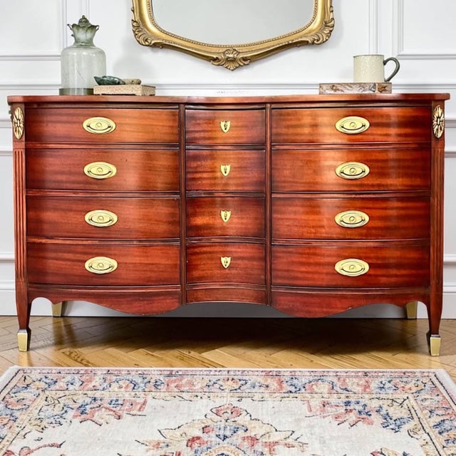 Vintage Federal Mahogany Serpentine Dresser | Sideboard | Console | 58" Wide For Sale - Image 11 of 11