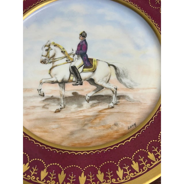 Pair, French Signed Charles Pillivuyt Opposing Napoleonic Horseback Plates 9.5" C. 1870 For Sale - Image 4 of 8