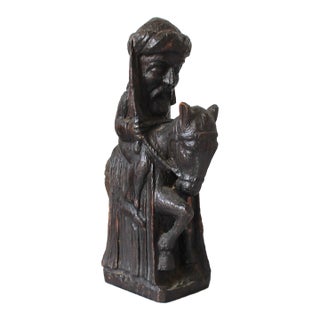 Vintage Hand-Carved Wooden Folk Art Figure Riding a Donkey For Sale