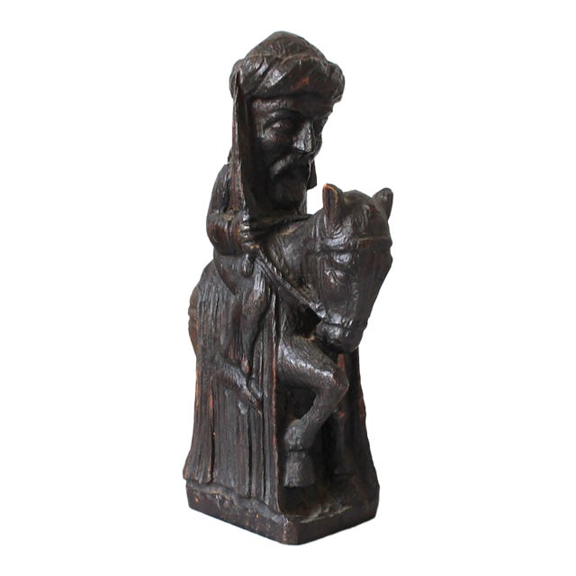 Vintage Hand-Carved Wooden Folk Art Figure Riding a Donkey For Sale