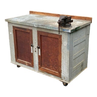 1950s Custom Made Rustic Industrial Workbench on Casters For Sale