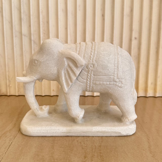 Hand-Carved Marble Elephant Pair, Sculptural Entryway Accents, India, 2010s For Sale - Image 10 of 11