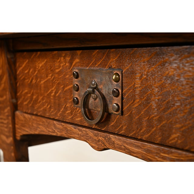 Wood Stickley Brothers Style Antique Mission Oak Arts & Crafts Desk or Writing Table, Circa 1910 For Sale - Image 7 of 15