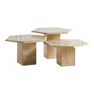 Trio of Hexagon Travertine Tables