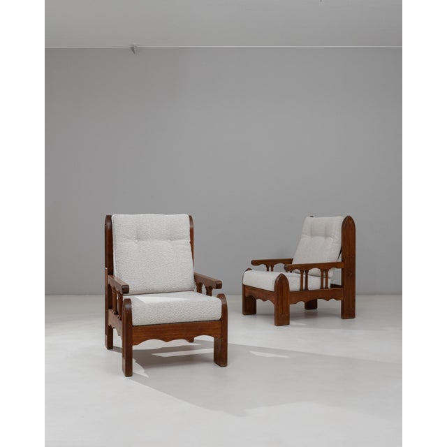 1970s French Brutalist Upholstered Armchairs with Carved Details - A Pair For Sale - Image 16 of 18