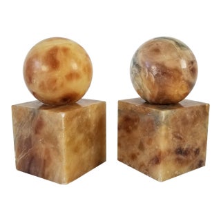 Vintage Italian Geometric Shape Alabaster / Marble Bookends- a Pair For Sale