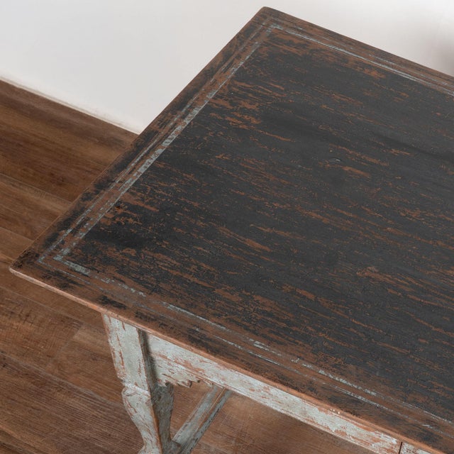 Baroque 19th Century Danish Blue and Black Baroque Writing Table Console For Sale - Image 3 of 18