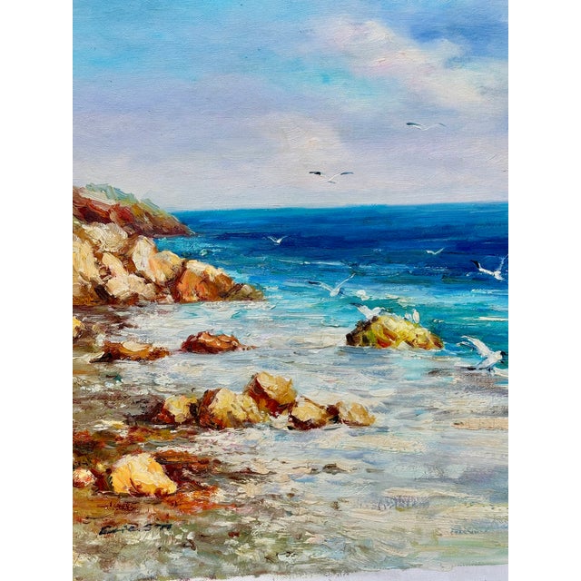 Coastal Seascape Cliffs Oil Painting on Canvas, Unstretched, by Ericson For Sale - Image 4 of 6