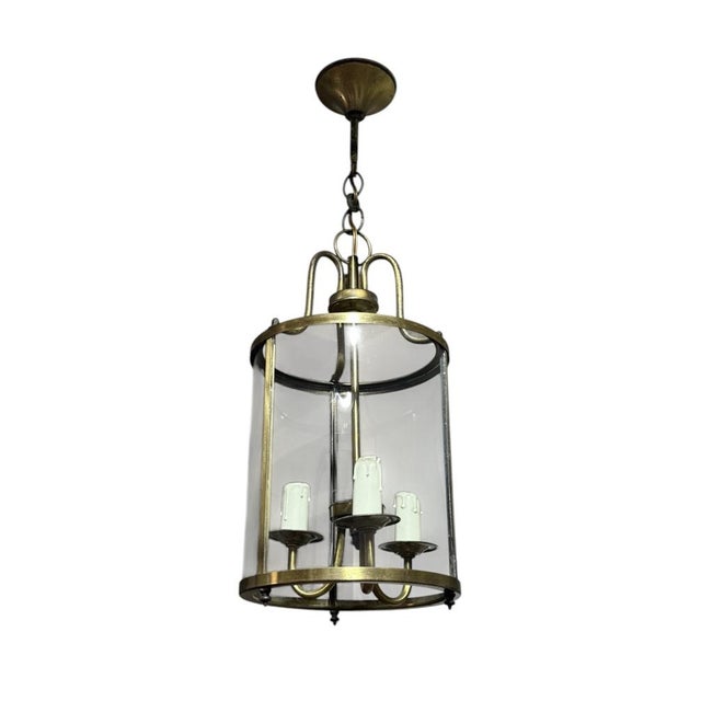 Metal French Brass Lantern with Convex Glass Panels, France, 1950s For Sale - Image 7 of 7