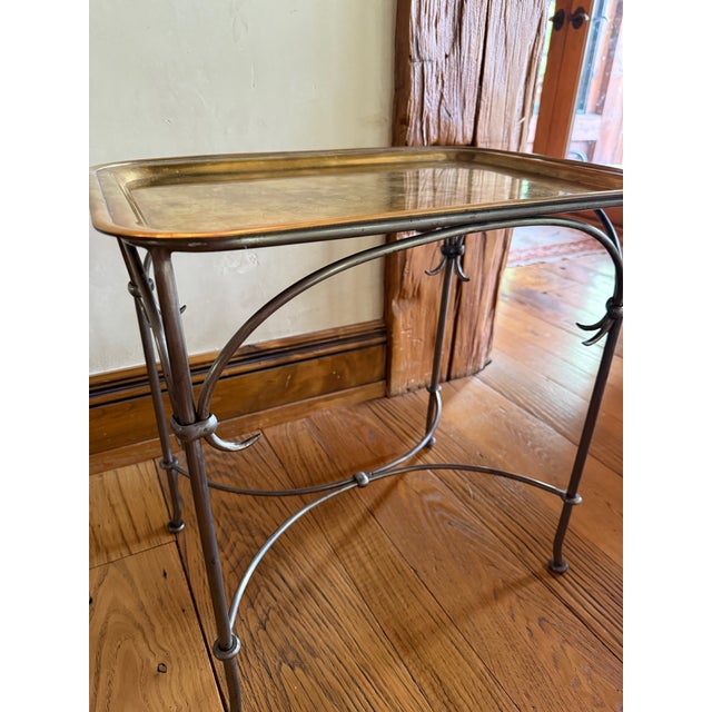 Elegant, functional, sturdy iron based antique table with removable tray top, perfect as an end table or room accent.