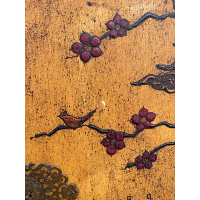 Mid-Century Chinoiserie Scenic Two-Door Cabinet With Ornate Brass Hardware For Sale - Image 10 of 18