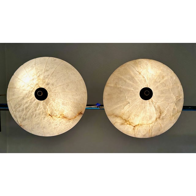 1980s French Directoire Style Incised Star Alabaster Flush Mounts - Pair For Sale - Image 15 of 18