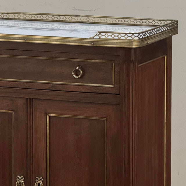 Auburn Antique French Louis XVI Mahogany Cabinet With Carrara Marble Top and Brass Gallery For Sale - Image 8 of 18