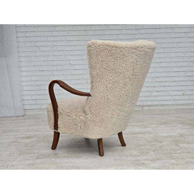 Danish High-Backed Armchair in Sheepskin by Alfred Christensen for Slagelse Møbelværk, 1960s For Sale - Image 13 of 18