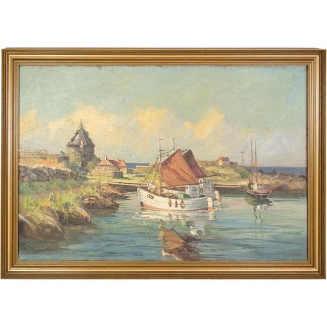 Fishing Boats Near Shore, 1930s, Oil on Canvas, Framed For Sale - Image 6 of 6