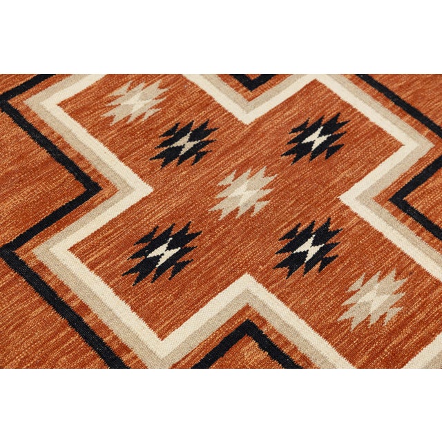 Modern Navajo Style Hand-Knotted Wool Rug – Terracotta Geometrical Cross Design For Sale - Image 4 of 9