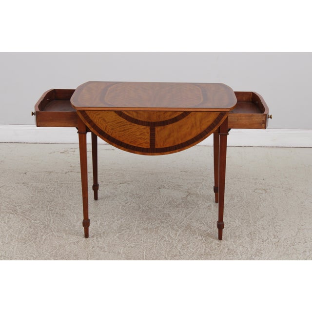 Wood Vintage English Satinwood Inlaid Pembroke Table For Sale - Image 7 of 17