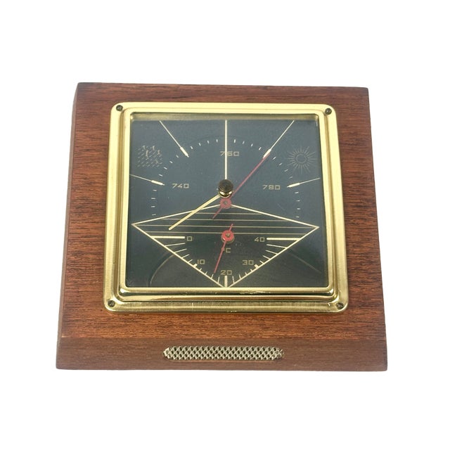 Danish Teak & Brass Weather Station, 1960s For Sale