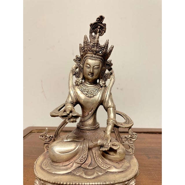 Indian Silvered Bronze Buddhist Deity Vajradhara Seated in Lotus Position For Sale - Image 9 of 12