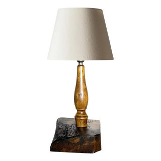 Vintage Brutalist Wooden Table Lamp, France, 1960s For Sale