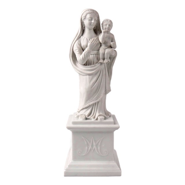 Ceramic, Porcelain and Bisque Virgin Mary and Child, 19th Century For Sale