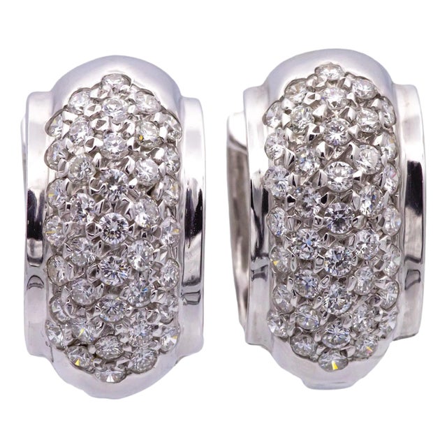14k White Gold Pave 1.20ct Round Diamond Huggie Earrings - 2 Pieces For Sale