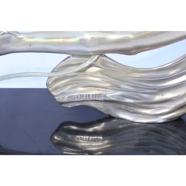 1990s Art Deco Nude Lamp/after A.Ouline Silvered Bronze For Sale - Image 11 of 18