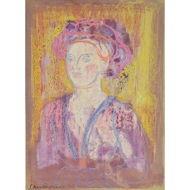 1980s Antonio Santacroce, Portrait of a Girl, Mixed Media, 1980s For Sale - Image 5 of 5
