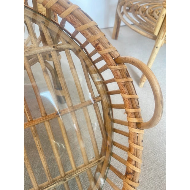 Vintage Rattan Tray Tables, Glass Insert, a-Pair For Sale - Image 9 of 14